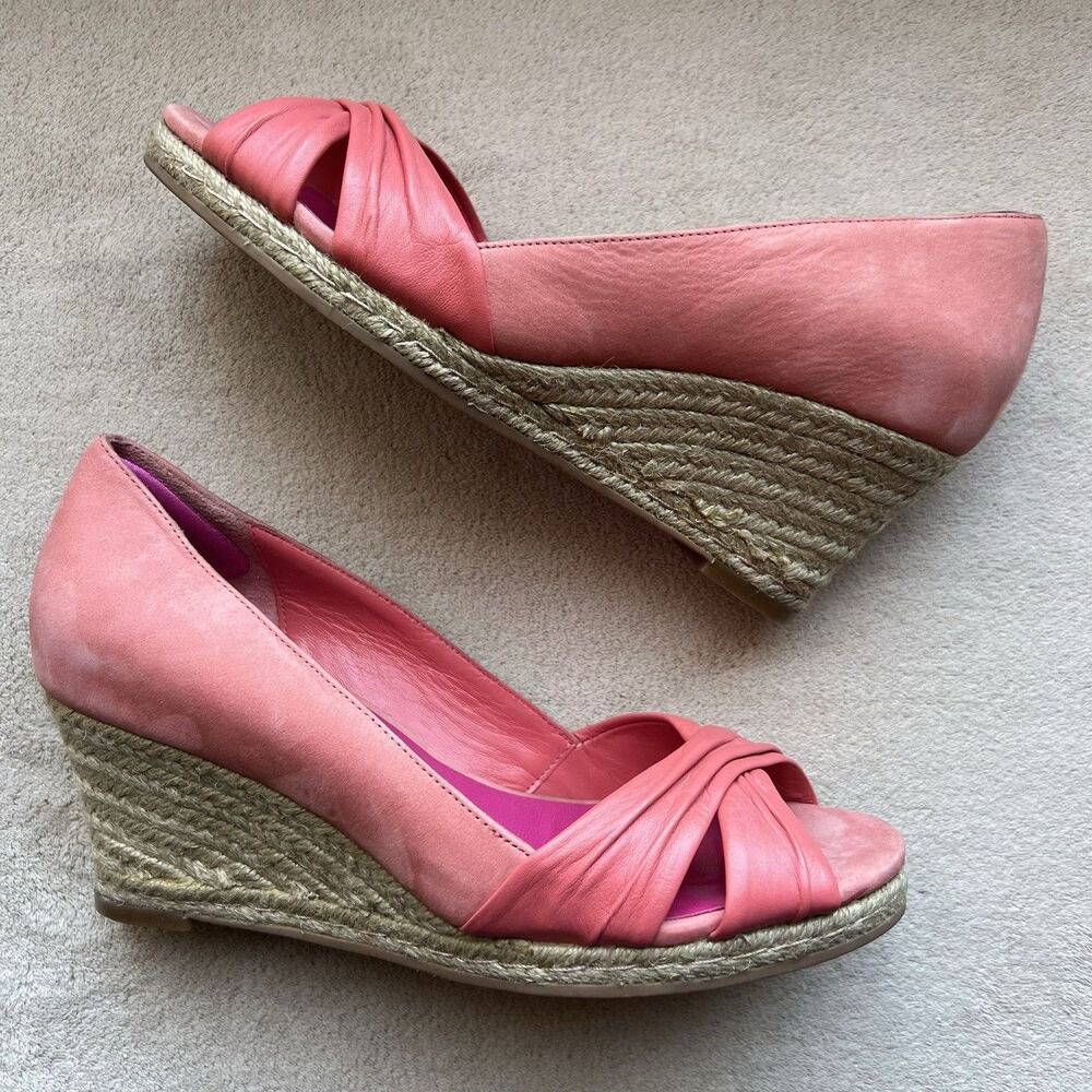 Cole Haan Camila Shrimp Coral Nubuck & Leather Wedge Sandal Women 6 B Espadrille
